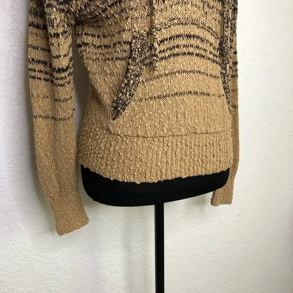 J Crew tan black striped knot knit hooded sweater size XXS